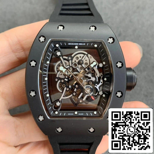 Richard Mille RM055 1:1 Best Edition KV Factory V2 pulseira de borracha cerâmica preta