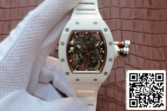 Richard Mille RM055 1:1 Melhor Edição KV Factory Pulseira de borracha cerâmica branca