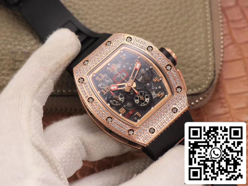 Richard Mille RM011 RG/5423 1:1 Meilleure édition KV Factory Mouvement suisse en or rose et diamant