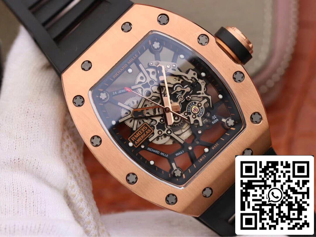 Richard Mille RM035 Americas KV Factory 1:1 Mejor edición Correa negra en oro rosa