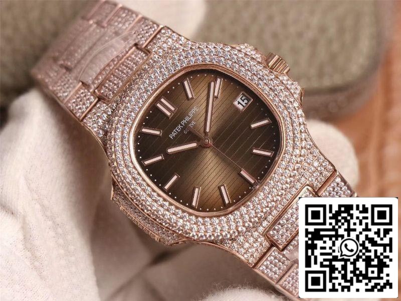 Patek Philippe Nautilus 5719-10G ouro rosa diamante 1:1 melhor edição R8 fábrica gradiente marrom mostrador suíço Cal.324 S‌ C