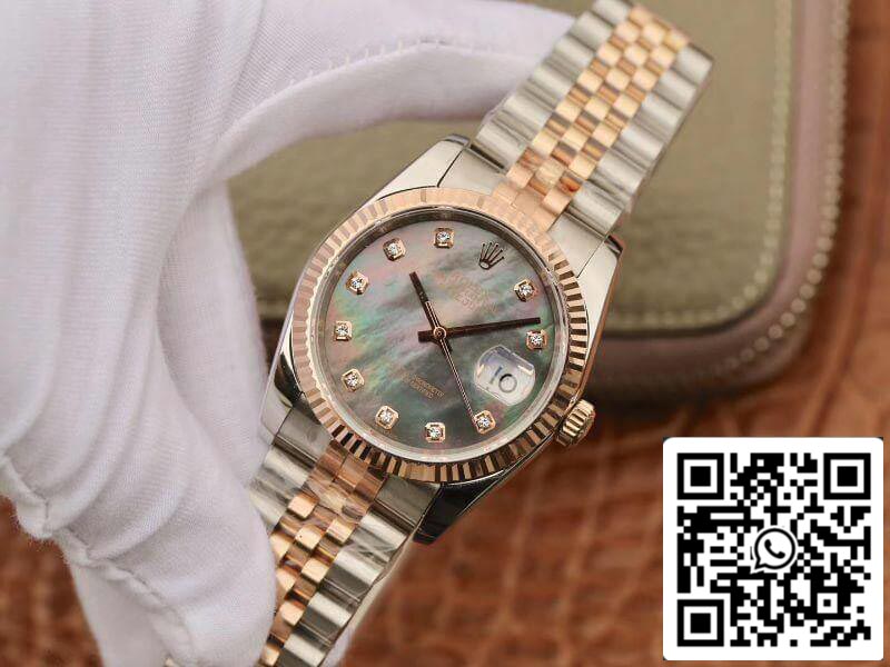 Rolex Datejust 36 mm GM Factory 1:1 Best Edition graues Zifferblatt Diamantmarkierungen 18 Karat Gold umwickelt Schweizer ETA3135