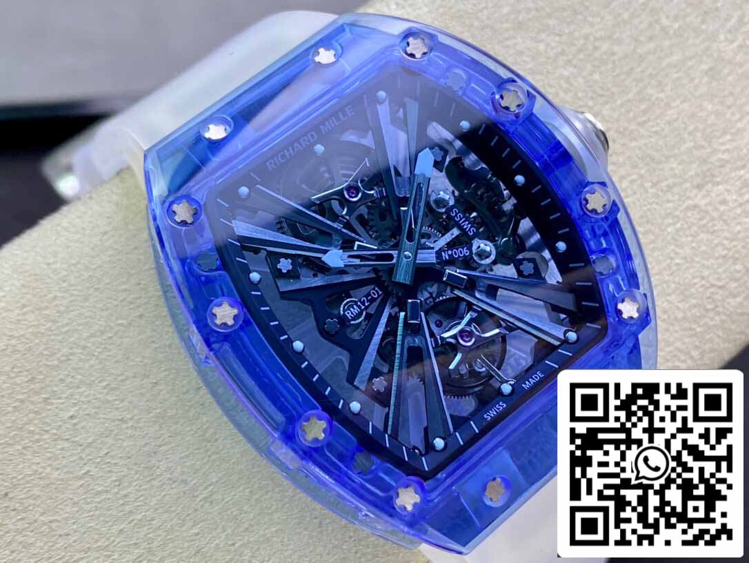 Richard Mille RM12-01 1:1 Mejor edición RM Factory Tourbillon Zafiro Versión transparente