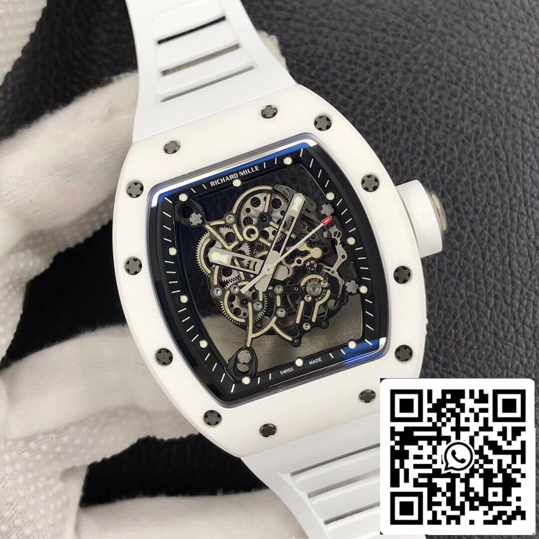 Richard Mille RM055 1:1 Melhor Edição ZF Factory Cerâmica Branca