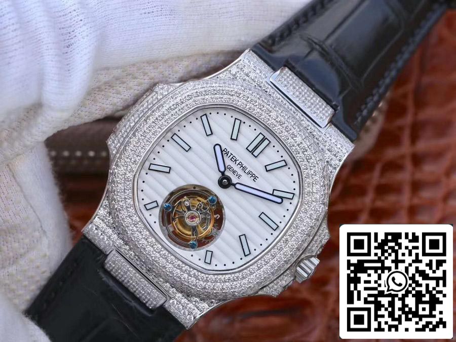 Patek Philippe Nautilus Jumbo 5711 R8 Factory 1:1 Melhor Edição Swiss Tourbillon Mostrador Branco