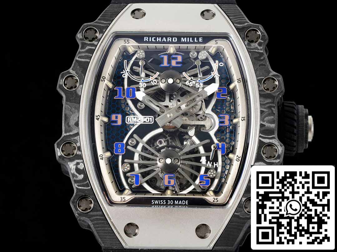 Richard Mille RM21-01 1:1 Meilleure édition RM Factory Tourbillon Cadran Squelette Bracelet Noir