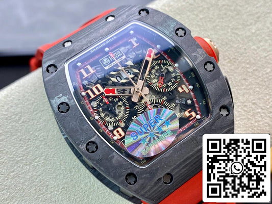 Richard Mille RM011 1:1 Meilleure édition KV Factory V3 Bracelet en caoutchouc rouge