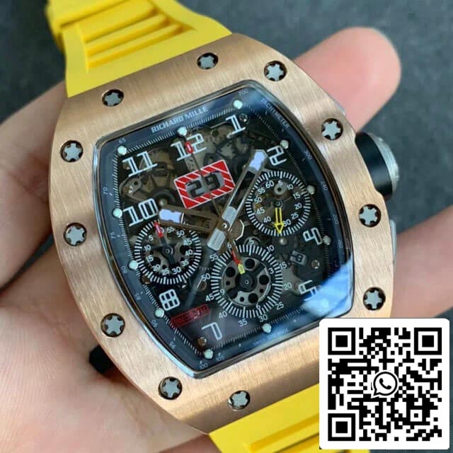 Richard Mille RM011 1: 1 Best Edition KV Factory cinturino in caucciù in oro rosa