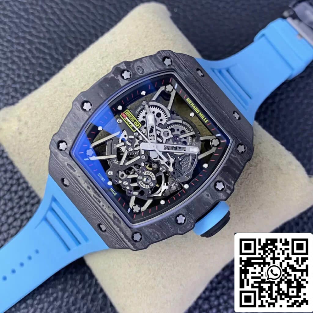 Richard Mille RM35-02 1:1 Meilleure édition T+ Factory NTPT Bracelet en caoutchouc bleu en fibre de carbone