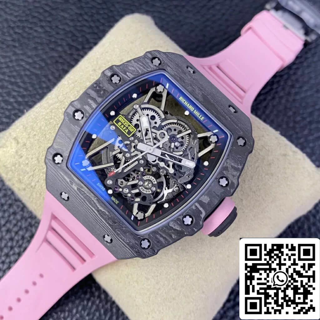 Richard Mille RM35-02 1:1 Meilleure édition T+ Factory NTPT Bracelet en caoutchouc rose en fibre de carbone