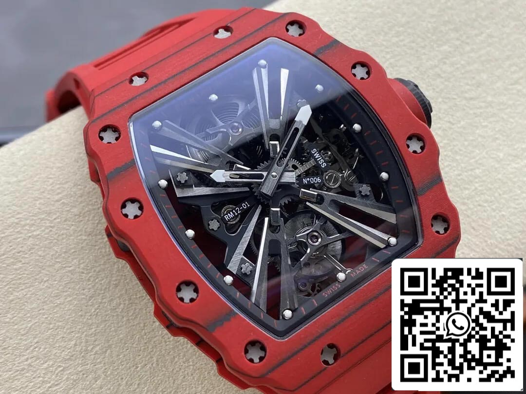 Richard Mille RM12-01 Tourbillon 1:1 Meilleure édition RM Factory Bracelet en caoutchouc rouge