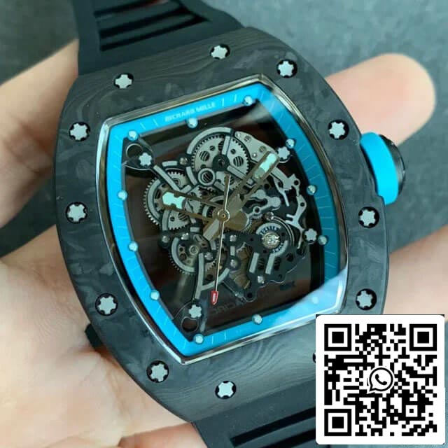 Richard Mille RM055 1:1 Melhor Edição KV Factory V2 Mostrador Esqueleto de Fibra de Carbono