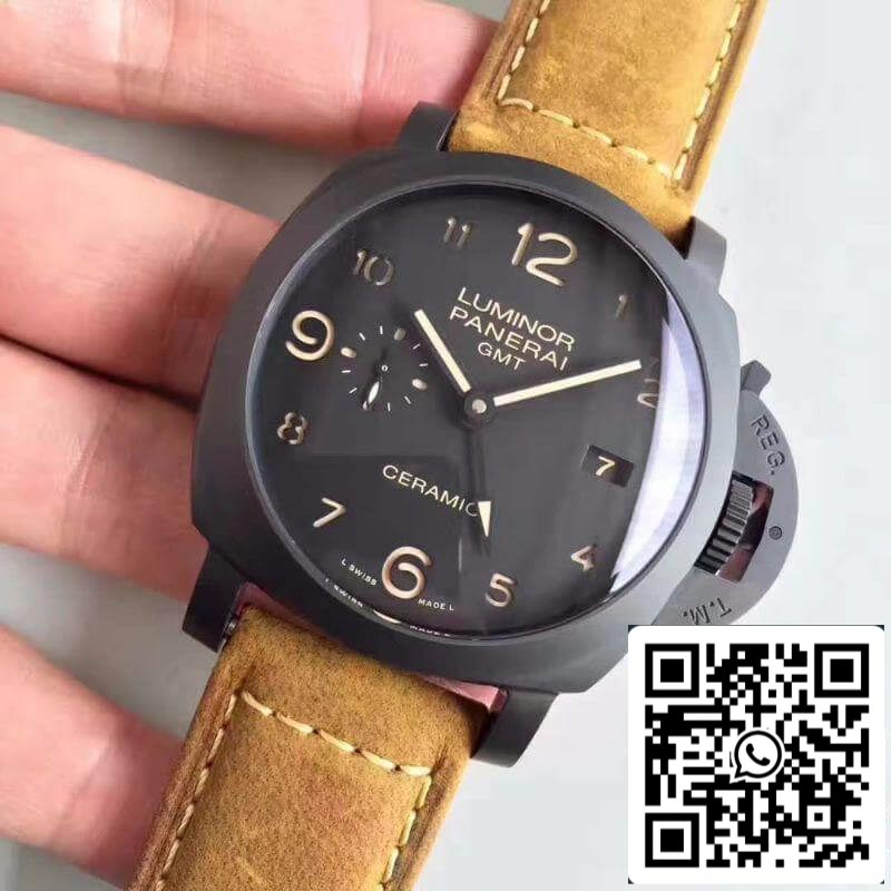 Panerai Luminor PAM441 VS Factory Ceramic Case 1:1 Best Edition Swiss ETA P9001 Brown Leather Strap