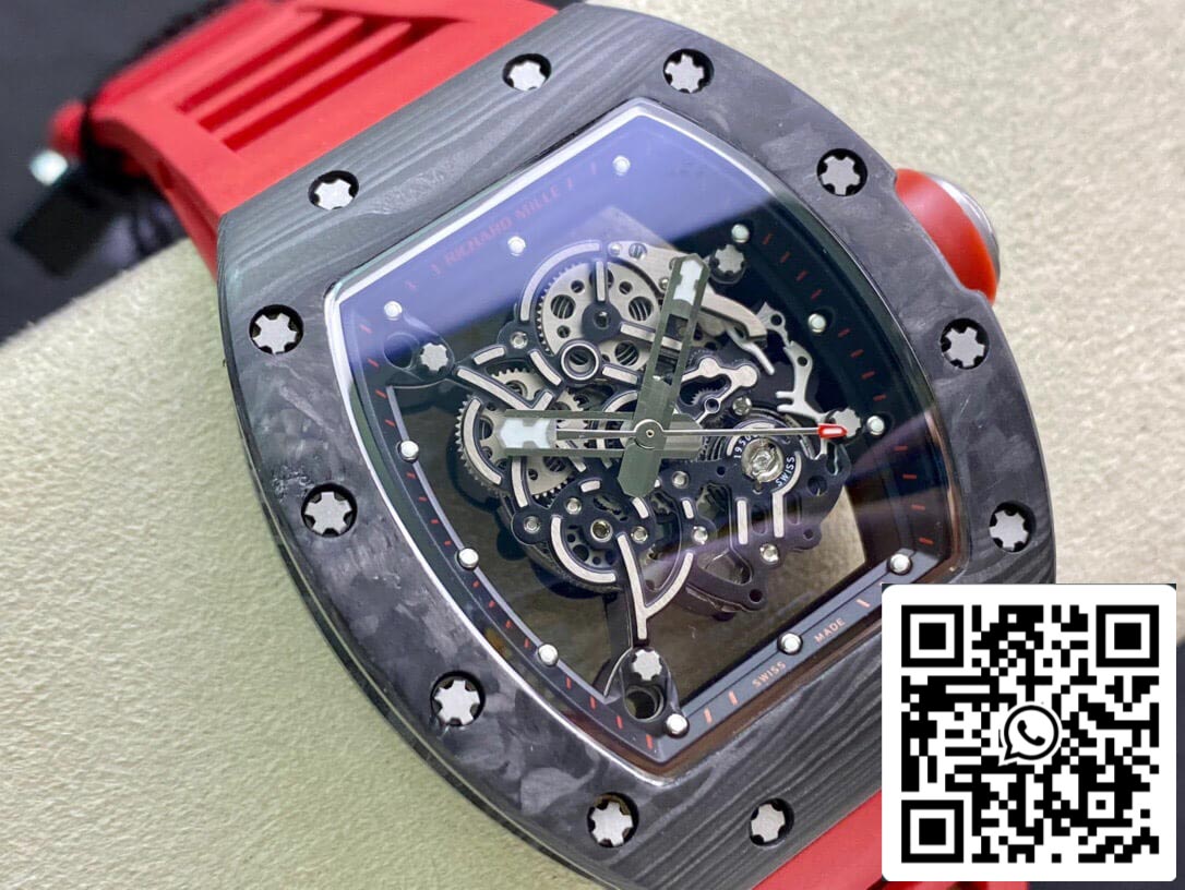 Richard Mille RM055 1:1 Melhor Edição KV Factory V2 Pulseira Vermelha de Fibra de Carbono