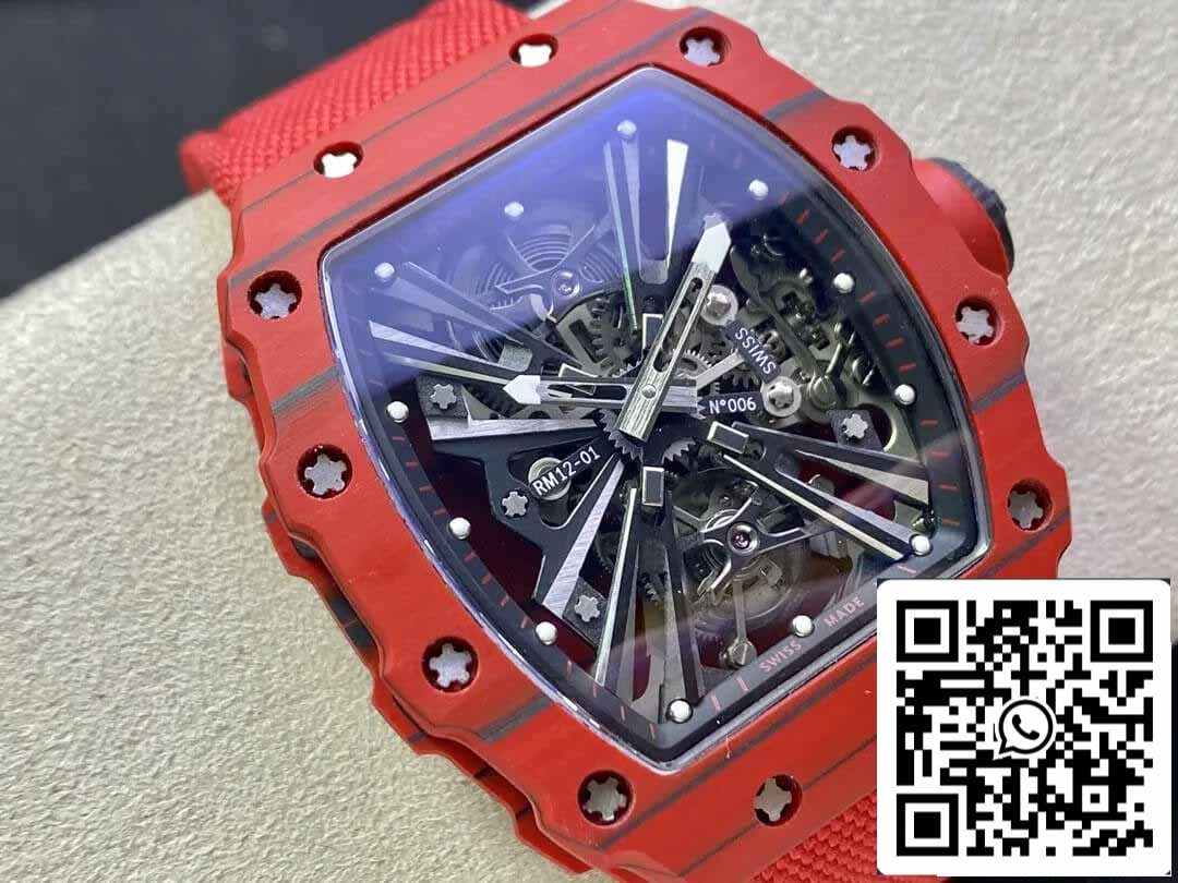 Richard Mille RM12-01 Tourbillon 1:1 Meilleure édition RM Factory Boîtier en fibre de carbone rouge