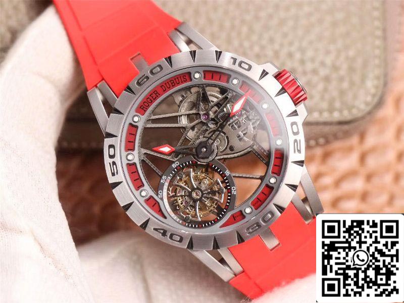 Roger Dubuis Excalibur Spider RDDBEX0572 Tourbillon à vol creux 1:1 meilleure édition JB Factory bracelet rouge suisse RD505SQ