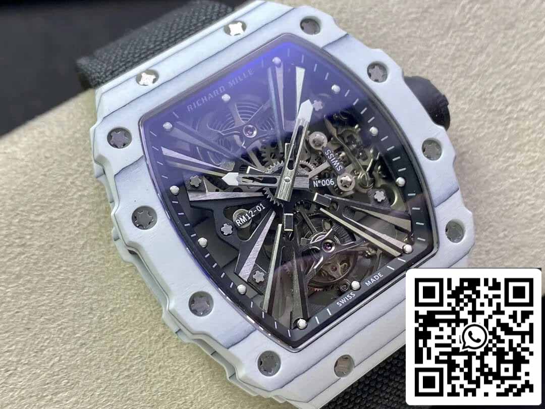 Richard Mille RM12-01 Tourbillon 1:1 Meilleure édition RM Factory Boîtier en fibre de carbone blanc