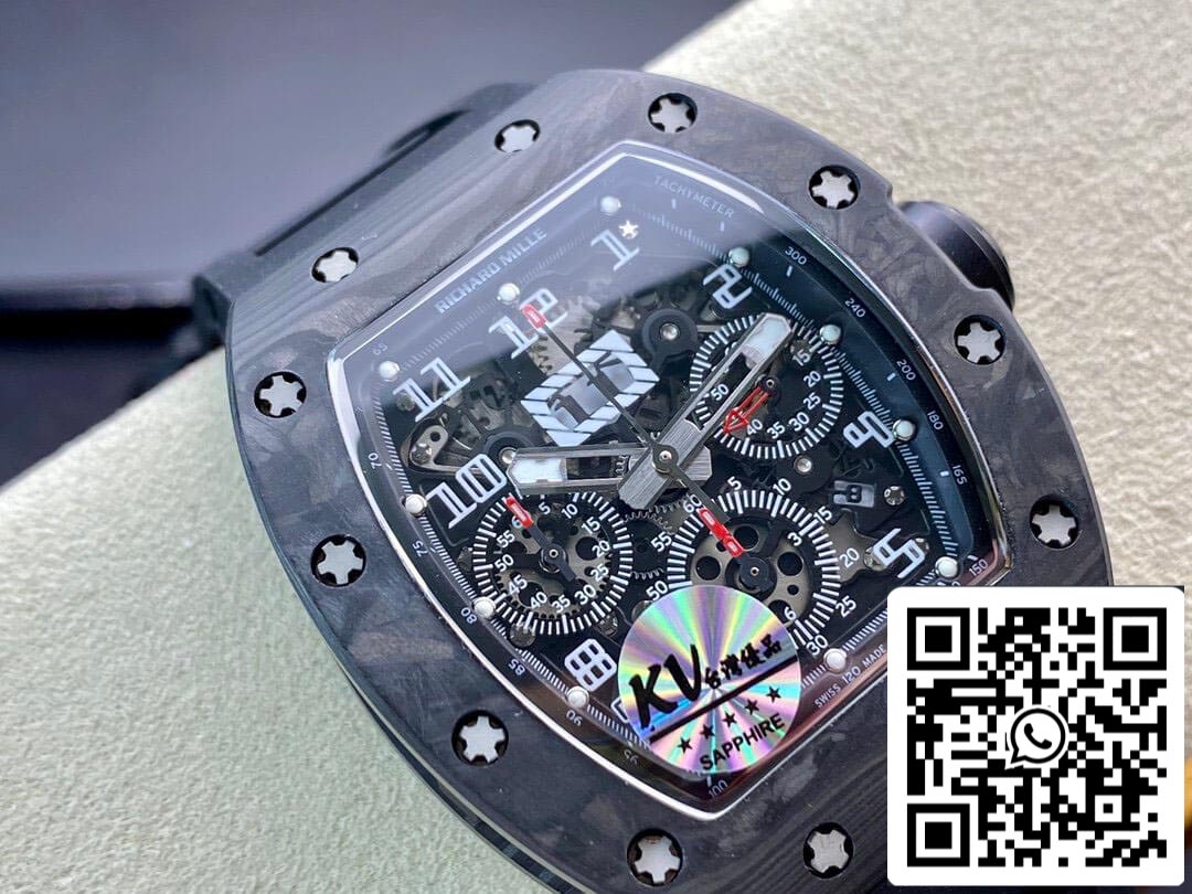 Richard Mille RM011 1:1 Meilleure édition KV Factory Bracelet en caoutchouc noir en fibre de carbone