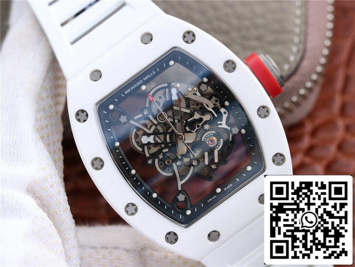 Richard Mille RM055 1:1 Melhor Edição KV Factory Correia de borracha branca de cerâmica