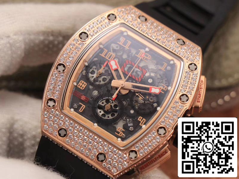 Richard Mille RM011 RG/5423 1:1 Meilleure édition KV Factory Mouvement suisse en or rose et diamant