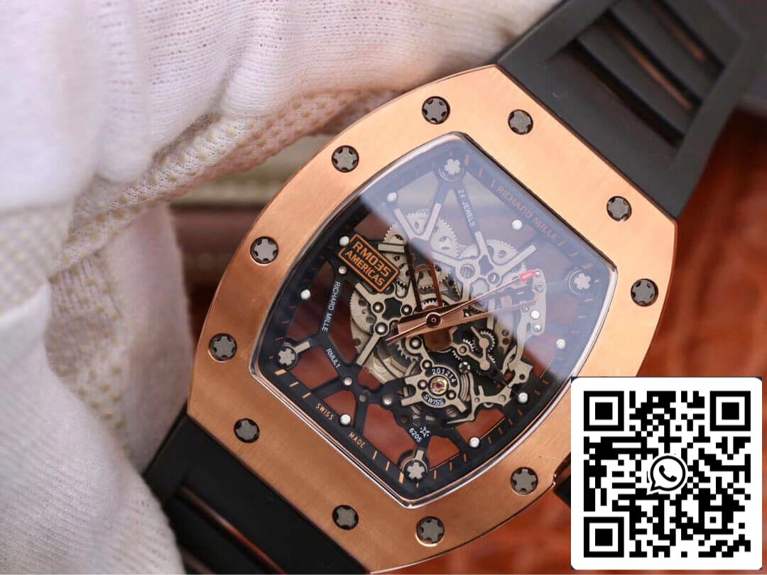 Richard Mille RM035 Americas KV Factory 1:1 Mejor edición Correa negra en oro rosa