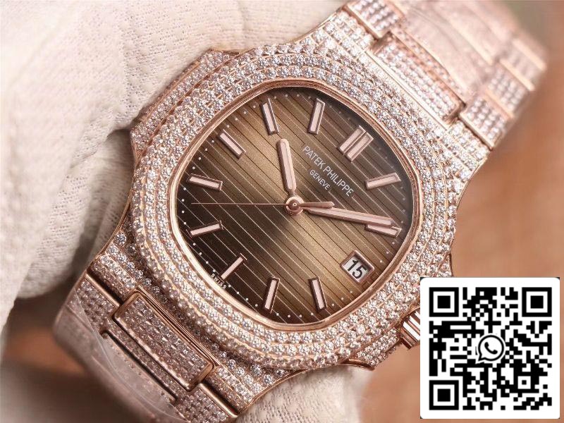 Patek Philippe Nautilus 5719-10G ouro rosa diamante 1:1 melhor edição R8 fábrica gradiente marrom mostrador suíço Cal.324 S‌ C