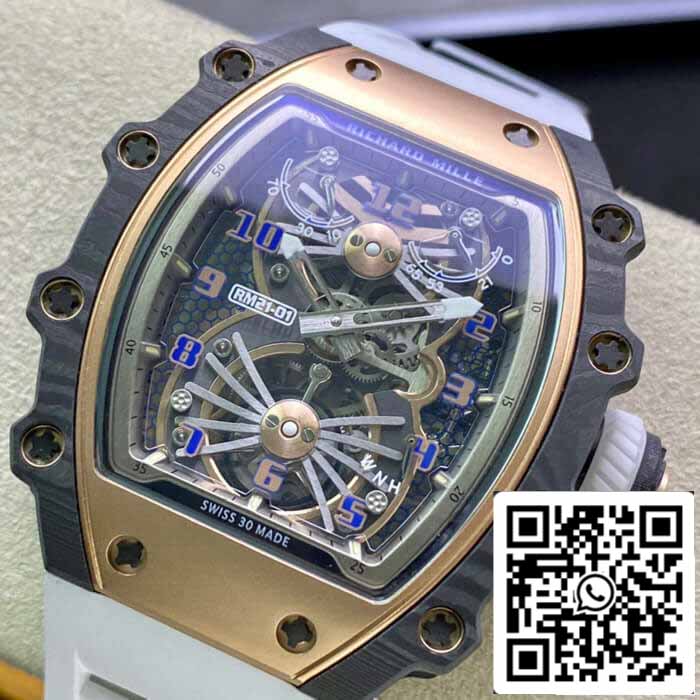 Richard Mille RM21-01 1:1 Meilleure édition RM Factory Tourbillon Cadran Squelette Bracelet Blanc