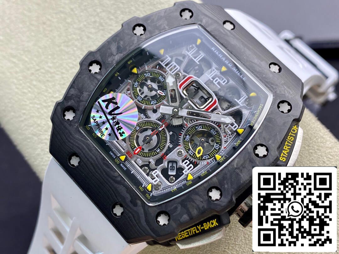 Richard Mille RM011-03 1:1 Meilleure édition KV Factory Bracelet blanc en fibre de carbone