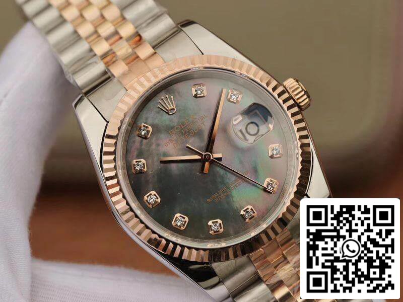 Rolex Datejust 36 mm GM Factory 1:1 Best Edition graues Zifferblatt Diamantmarkierungen 18 Karat Gold umwickelt Schweizer ETA3135