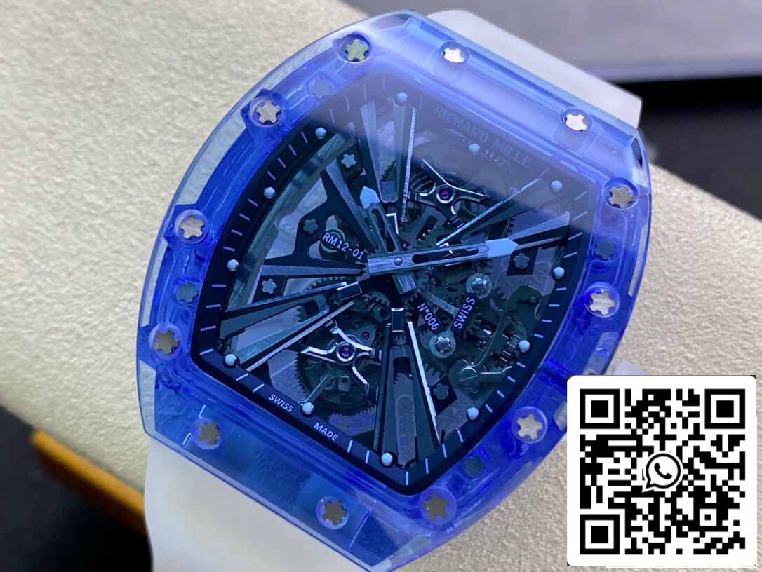 Richard Mille RM12-01 1:1 Mejor edición RM Factory Tourbillon Zafiro Versión transparente