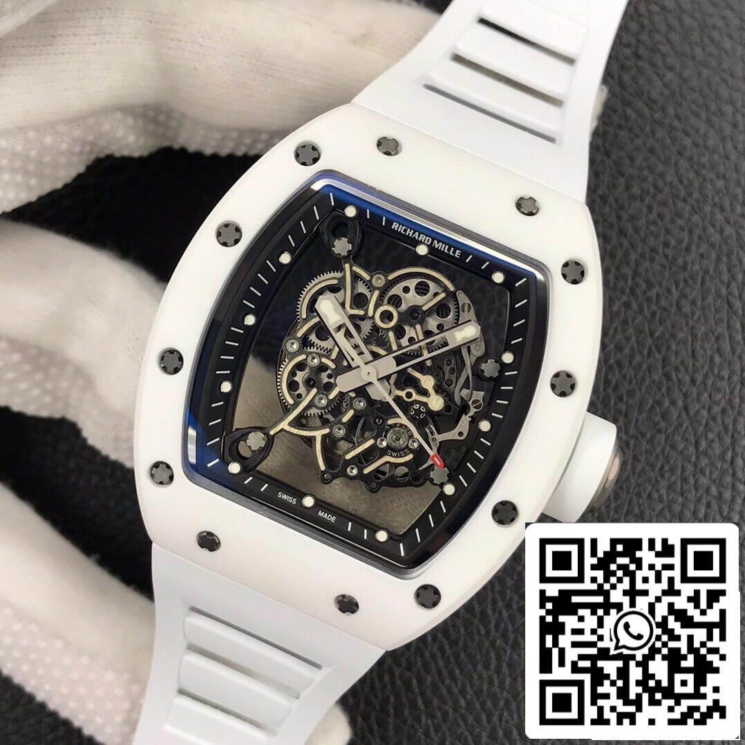 Richard Mille RM055 1:1 Melhor Edição ZF Factory Cerâmica Branca