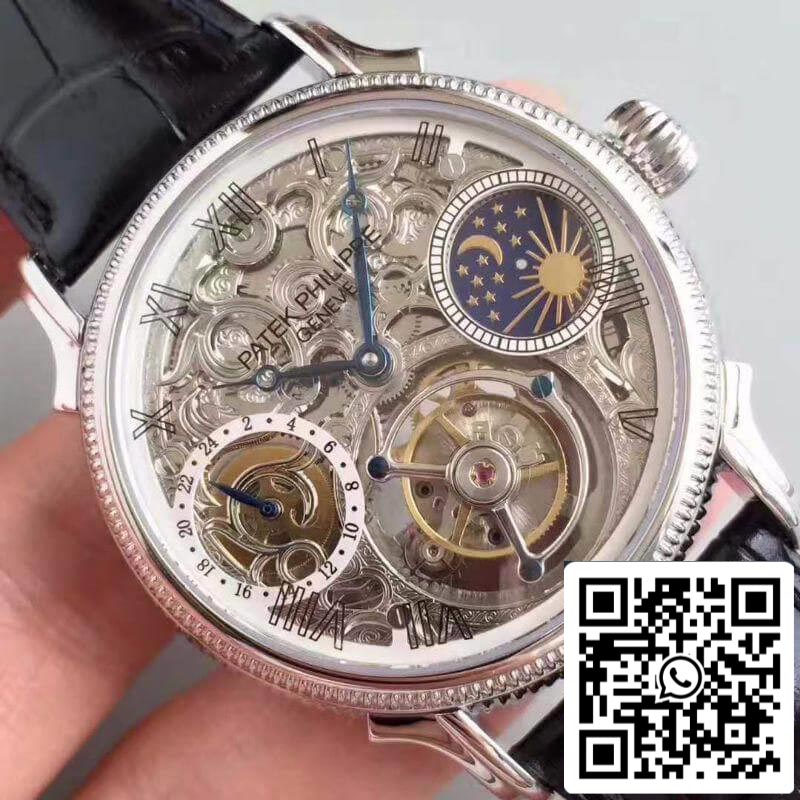 Patek Philippe Tourbillon Moonphase 1:1 Meilleure édition Tourbillon Suisse Squelette et Cadran Blanc