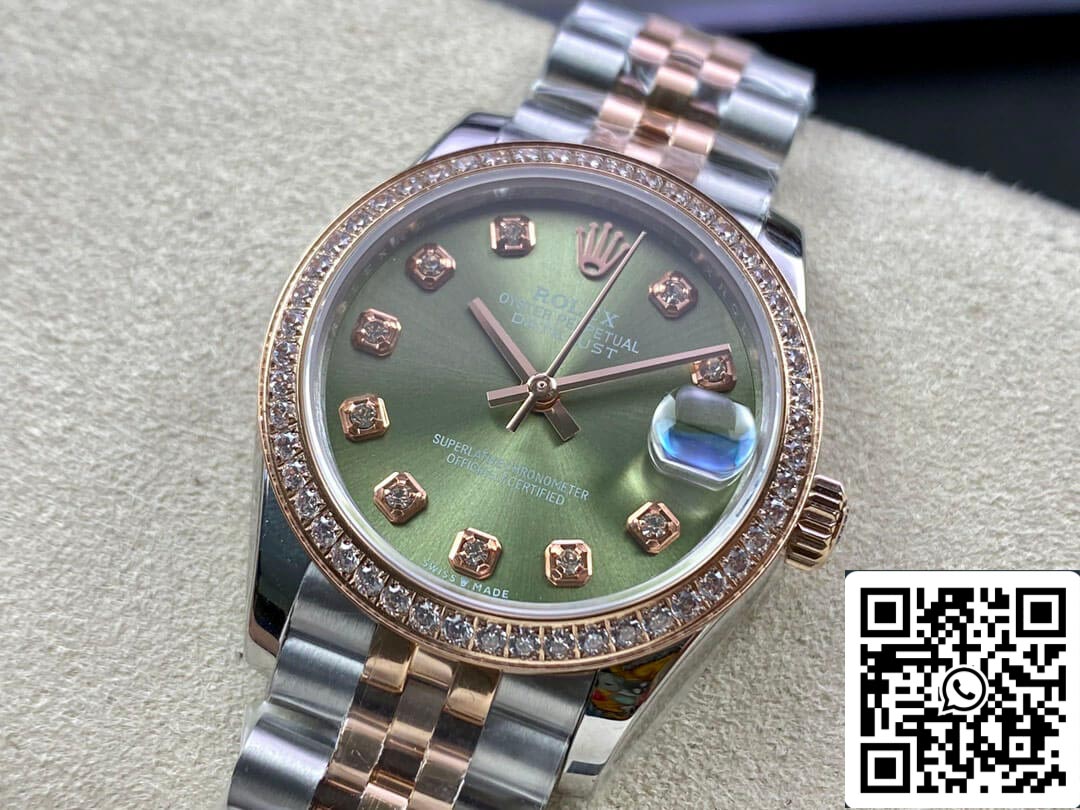 Rolex Datejust 31MM 1:1 Best Edition EW Factory mostrador verde em ouro rosa