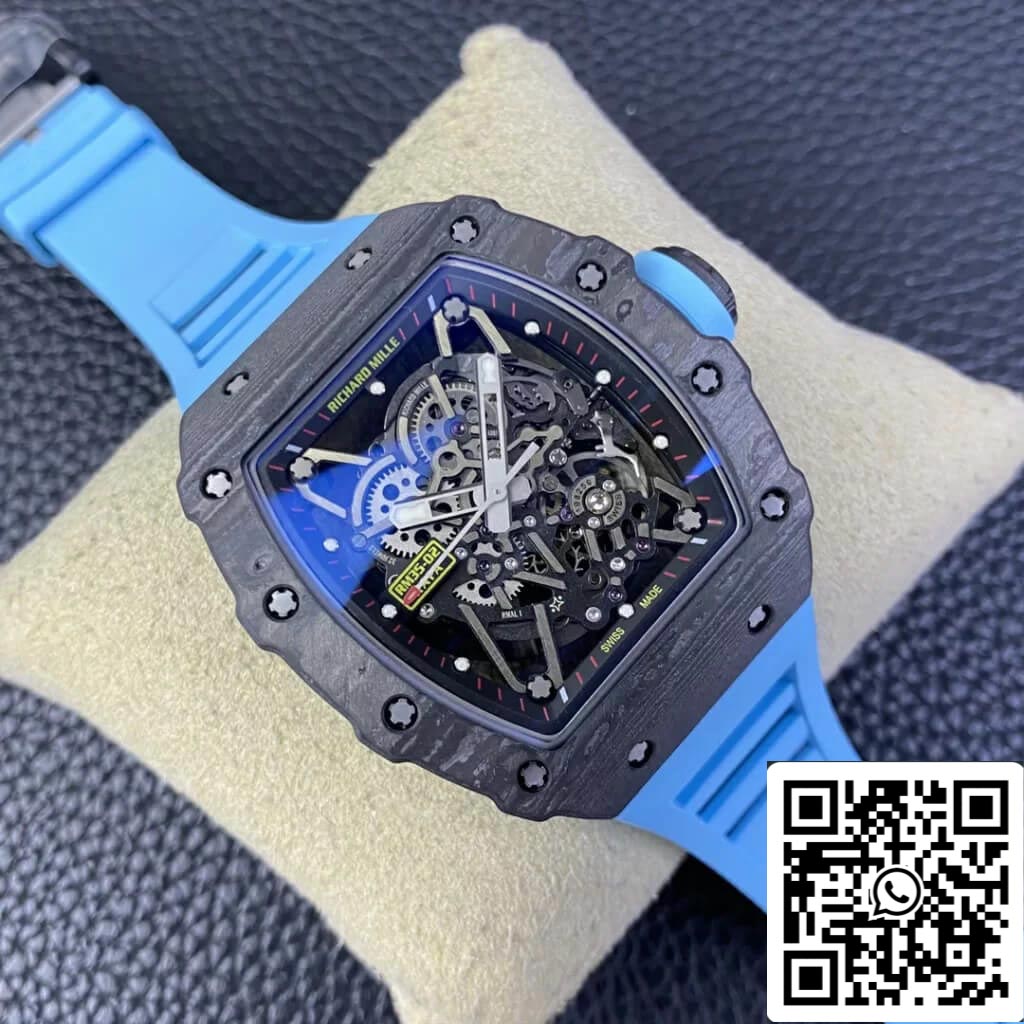 Richard Mille RM35-02 1:1 Meilleure édition T+ Factory NTPT Bracelet en caoutchouc bleu en fibre de carbone