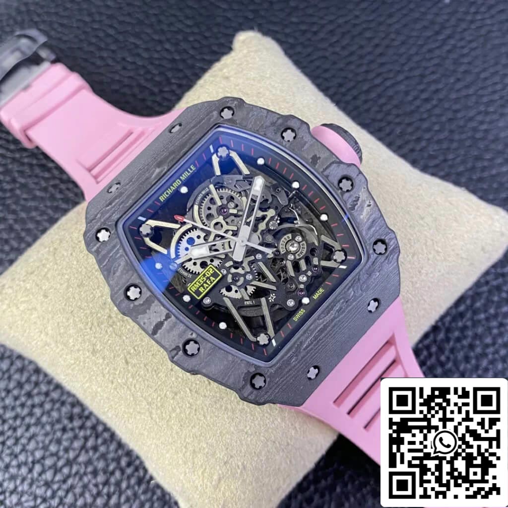 Richard Mille RM35-02 1:1 Meilleure édition T+ Factory NTPT Bracelet en caoutchouc rose en fibre de carbone