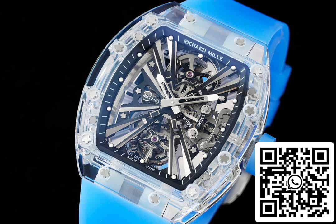 Richard Mille RM12-01 1:1 Meilleure édition RM Factory Tourbillon Version transparente Bracelet bleu