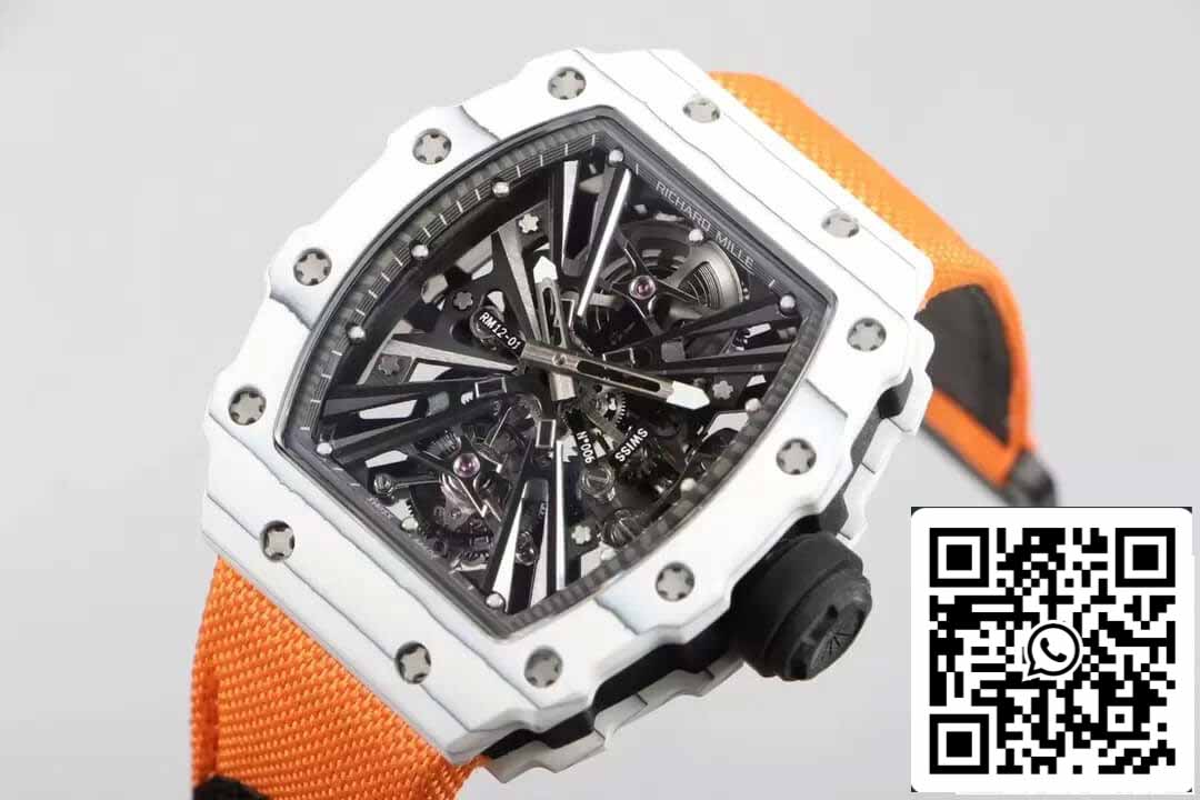 Richard Mille RM12-01 Tourbillon 1:1 Meilleure édition RM Factory Boîtier en fibre de carbone Bracelet orange