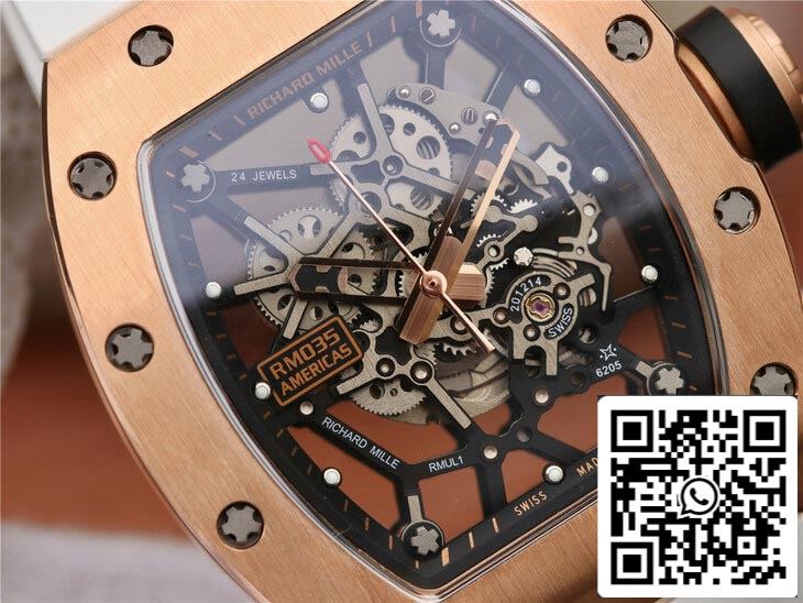 Richard Mille RM035 Americas KV Factory 1:1 Melhor Edição Pulseira Branca em Ouro Rosa