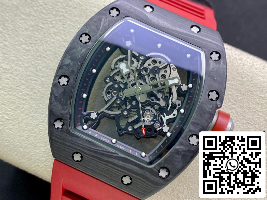 Richard Mille RM055 1:1 Melhor Edição KV Factory V2 Pulseira Vermelha de Fibra de Carbono