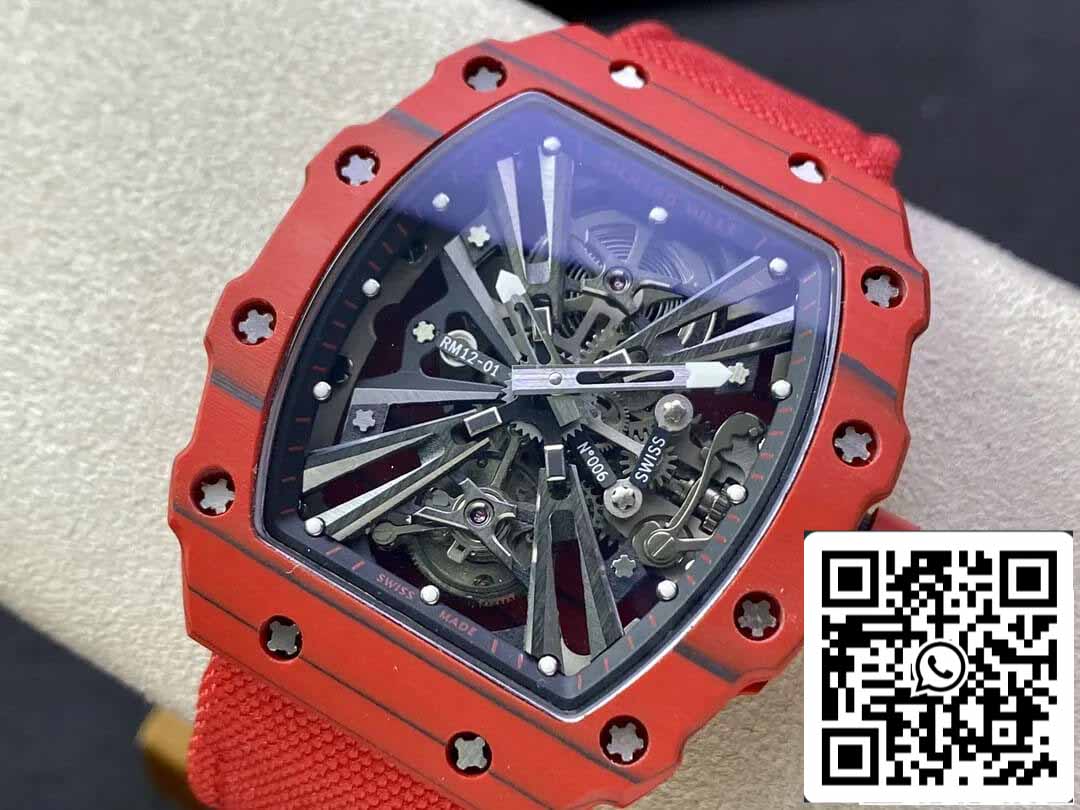 Richard Mille RM12-01 Tourbillon 1:1 Meilleure édition RM Factory Boîtier en fibre de carbone rouge