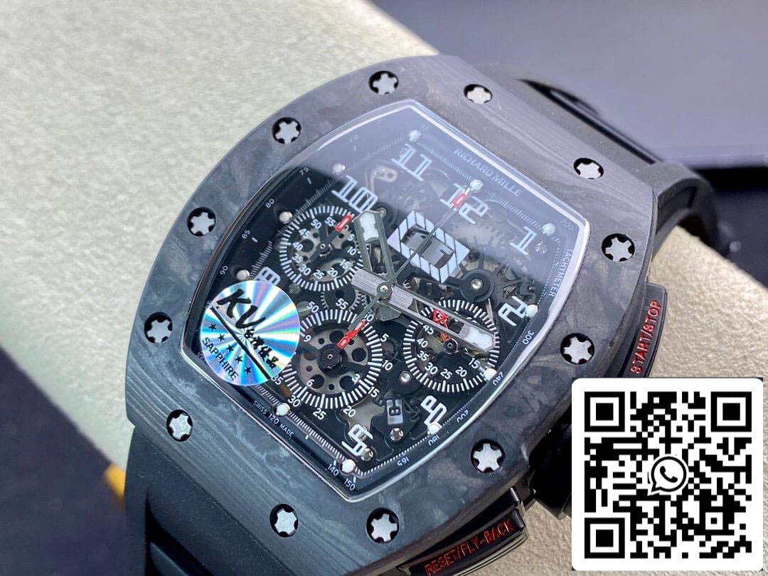 Richard Mille RM011 1:1 Meilleure édition KV Factory Bracelet en caoutchouc noir en fibre de carbone