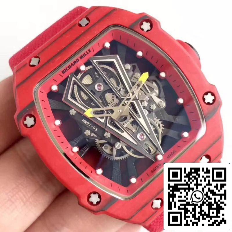 Richard Mille RM27-03 KV Factory 1:1 Meilleure édition suisse ETA9015 Carbone forgé rouge