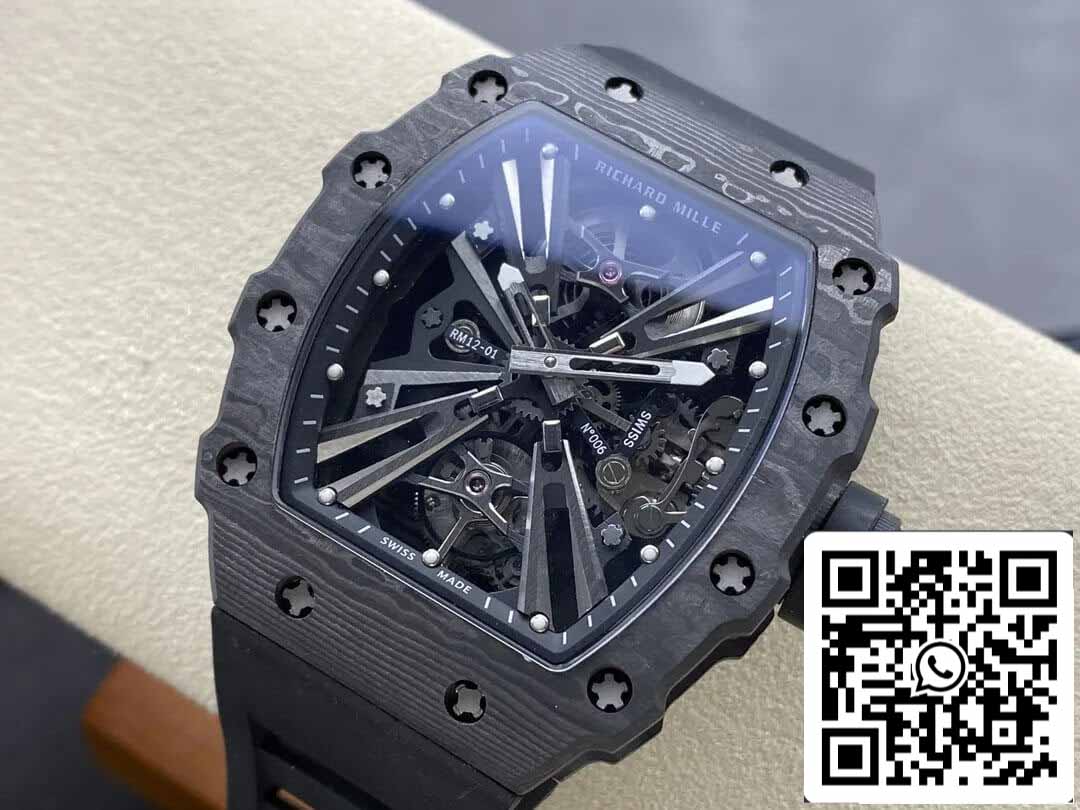 Richard Mille RM12-01 Tourbillon 1:1 Meilleure édition RM Factory Cadran squelette noir