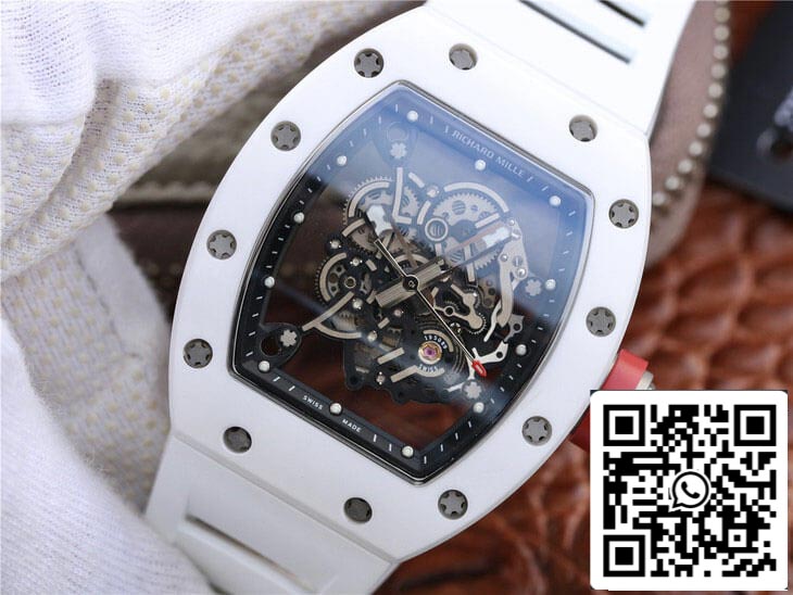 Richard Mille RM055 1:1 Melhor Edição KV Factory Correia de borracha branca de cerâmica