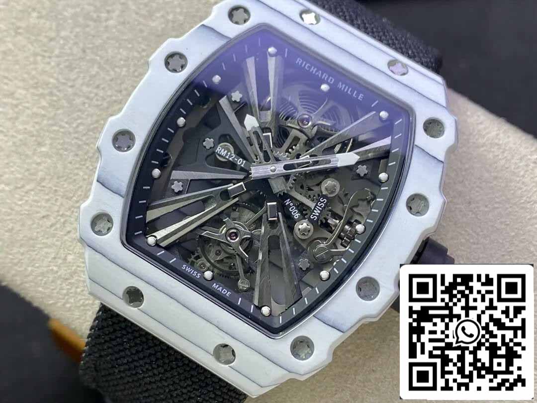 Richard Mille RM12-01 Tourbillon 1:1 Meilleure édition RM Factory Boîtier en fibre de carbone blanc