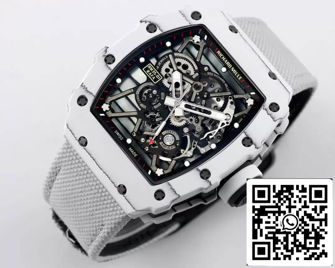 Richard Mille RM35-01 1:1 Meilleure édition BBR Factory Boîtier en fibre de carbone blanc