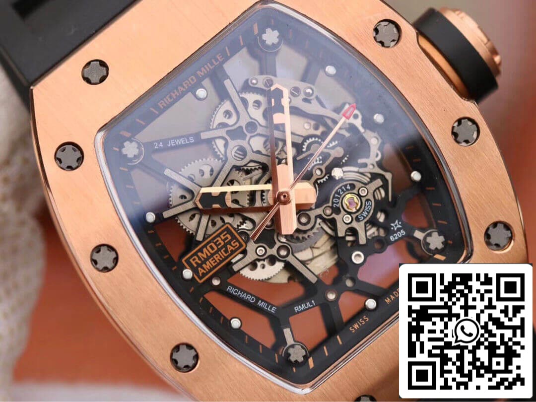 Richard Mille RM035 Americas KV Factory 1:1 Mejor edición Correa negra en oro rosa