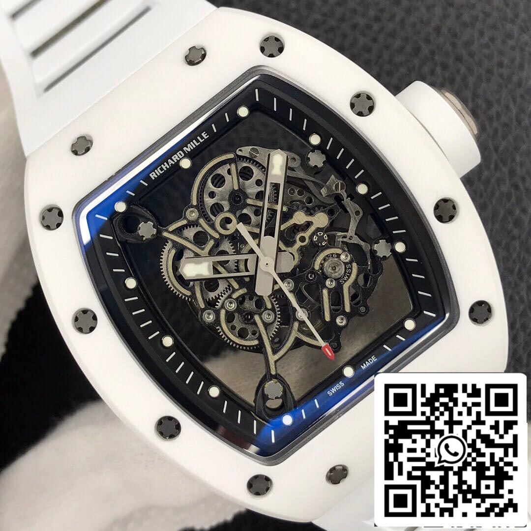 Richard Mille RM055 1:1 Melhor Edição ZF Factory Cerâmica Branca