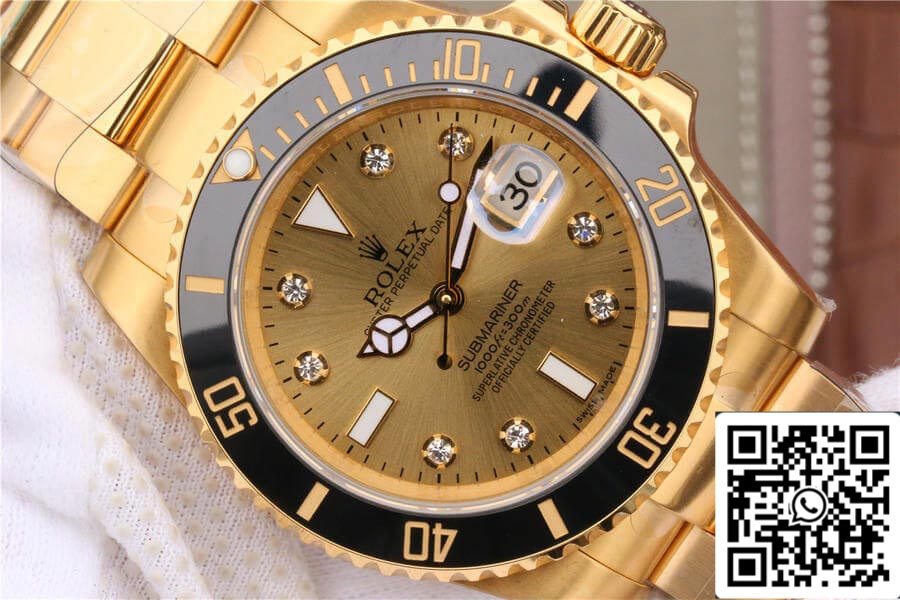 Rolex Submariner 116618 1:1 Meilleure édition Noob Factory V7 Cadran doré serti de diamants