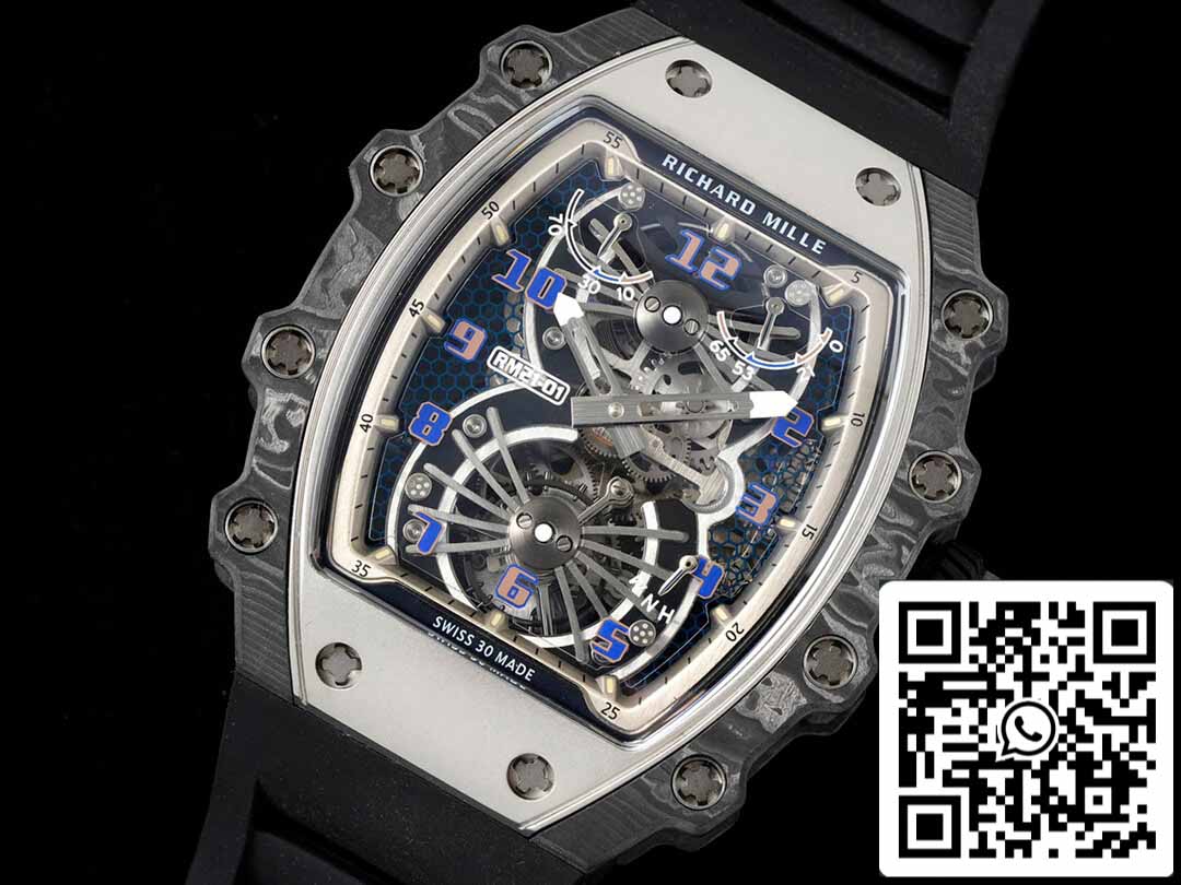 Richard Mille RM21-01 1:1 Meilleure édition RM Factory Tourbillon Cadran Squelette Bracelet Noir